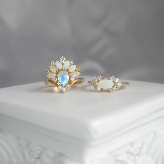 Amélie - 14K Parisian Opal Moonlight Ring with Diamond
